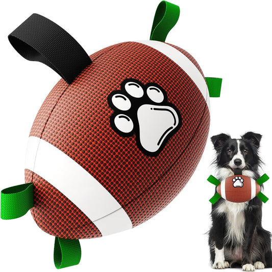 QDAN Dog Toys Football, Interactive Dog Toys for Tug of War,Superbowl Football Party Decorations