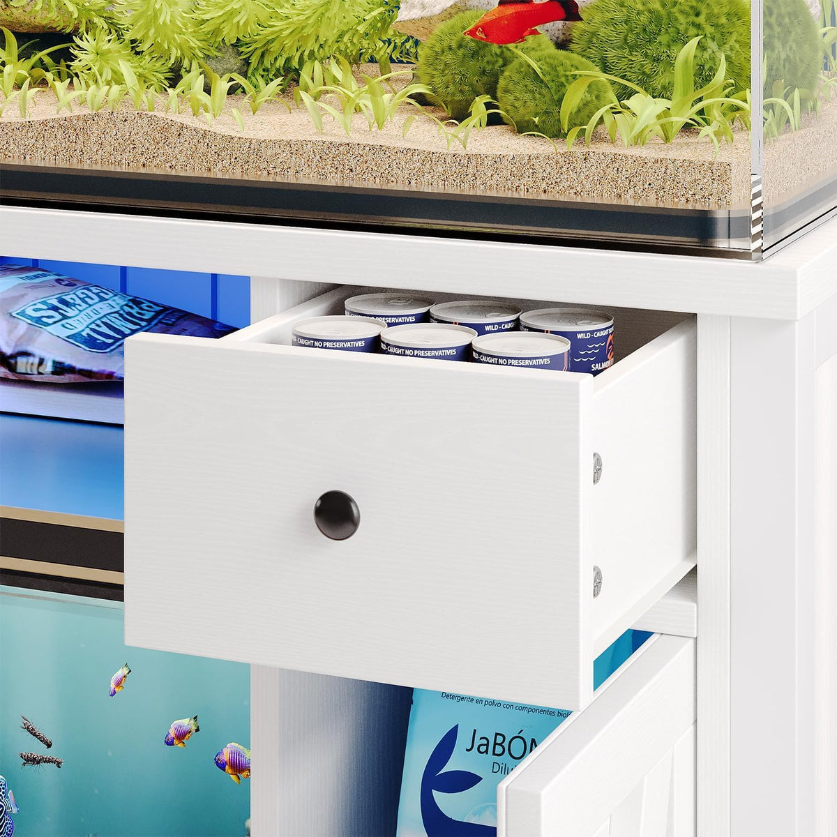75 Gallon Fish Tank Stand with LED Light & Power Outlets, 55-75 Gallon Aquarium Stand with 2