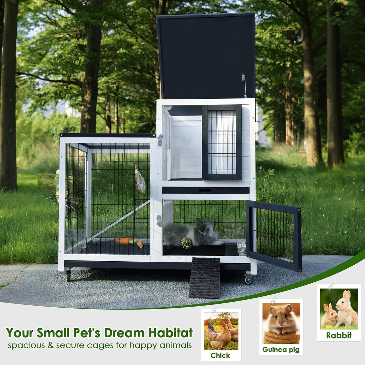 Bunny Hutch Indoor Rabbit Cage Outdoor 2-Story Rabbit House with Urine Guards and 2 Removable Tray