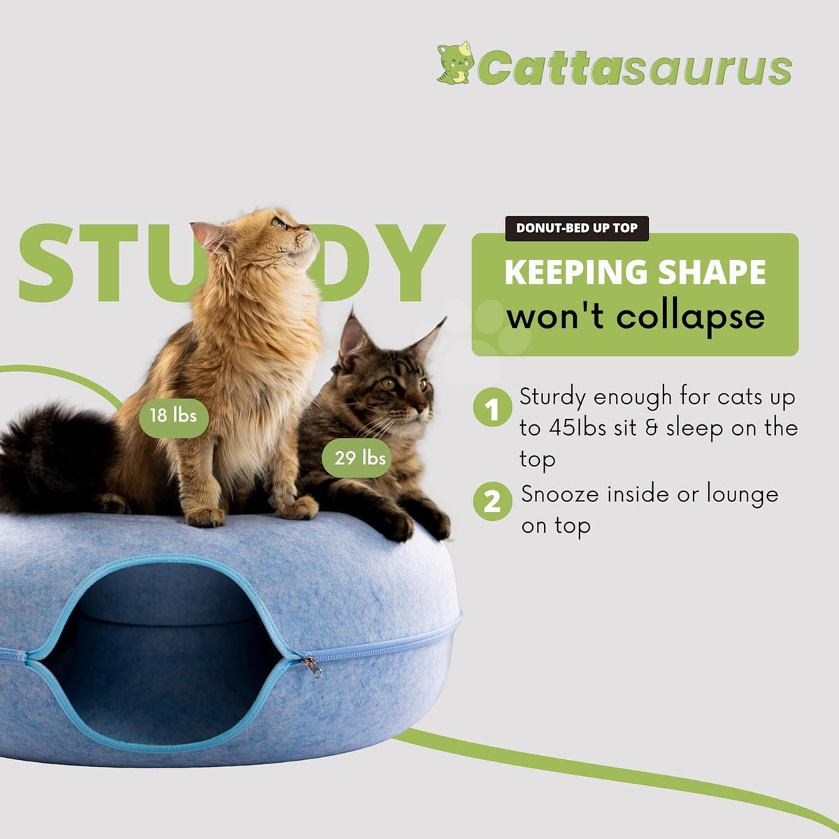 Cattasaurus Peekaboo Cat Cave for Multiple & Large Cats Up to 30-45 Lbs, Scratch Detachable &