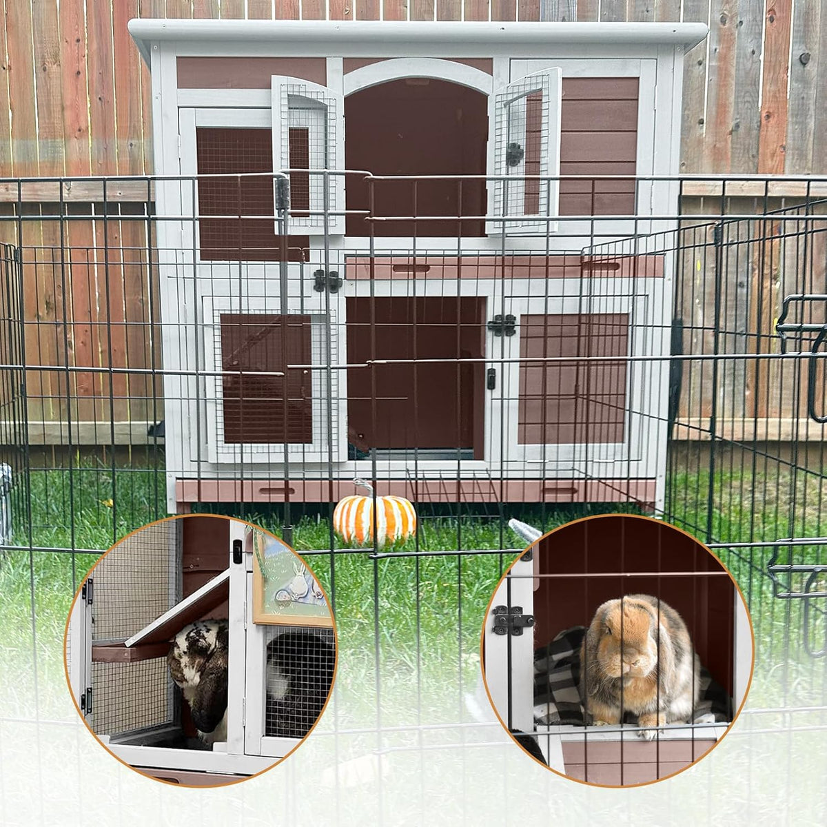 Rabbit Hutch Indoor Bunny Cage Outdoor with Casters, Guinea Pig Cage for Small Animals, Bunny Hutch
