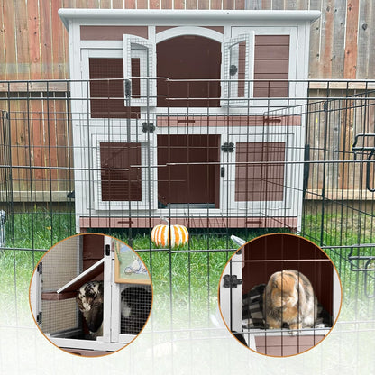 Rabbit Hutch Indoor Bunny Cage Outdoor with Casters, Guinea Pig Cage for Small Animals, Bunny Hutch
