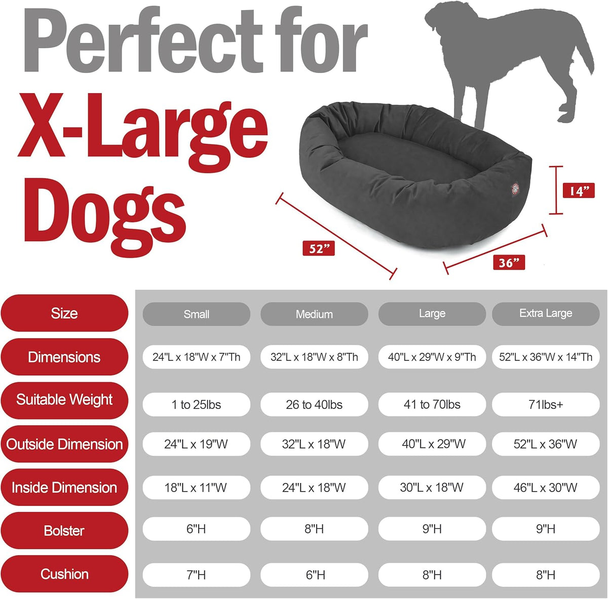 Majestic Pet 52 Inch Suede Shredded Memory Foam Mix Calming Extra Large Dog Bed Washable 52 x 35 x