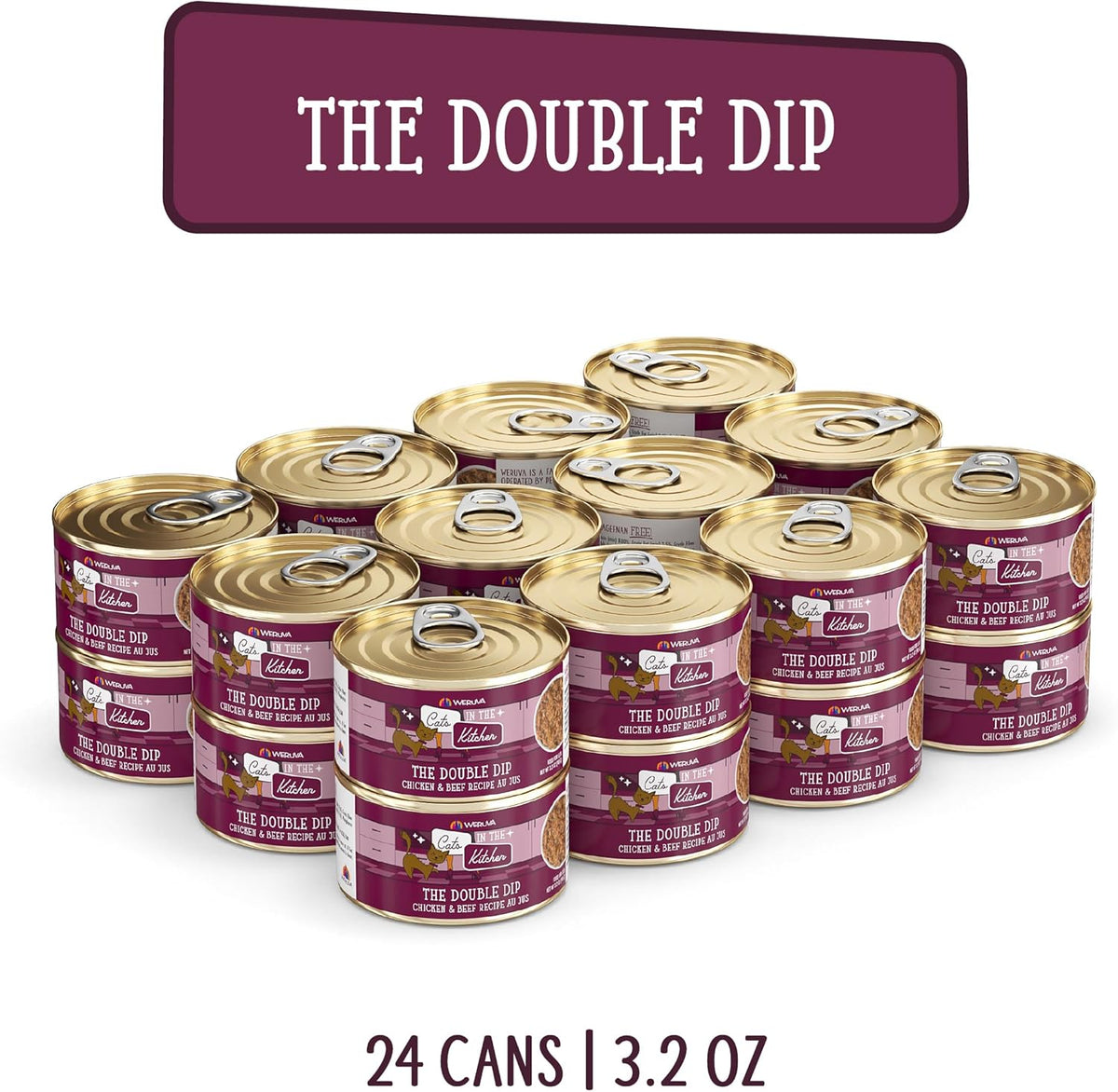 Weruva Cats in The Kitchen, The Double Dip with Chicken & Beef Au Jus Cat Food, 3.2oz Can (Pack of