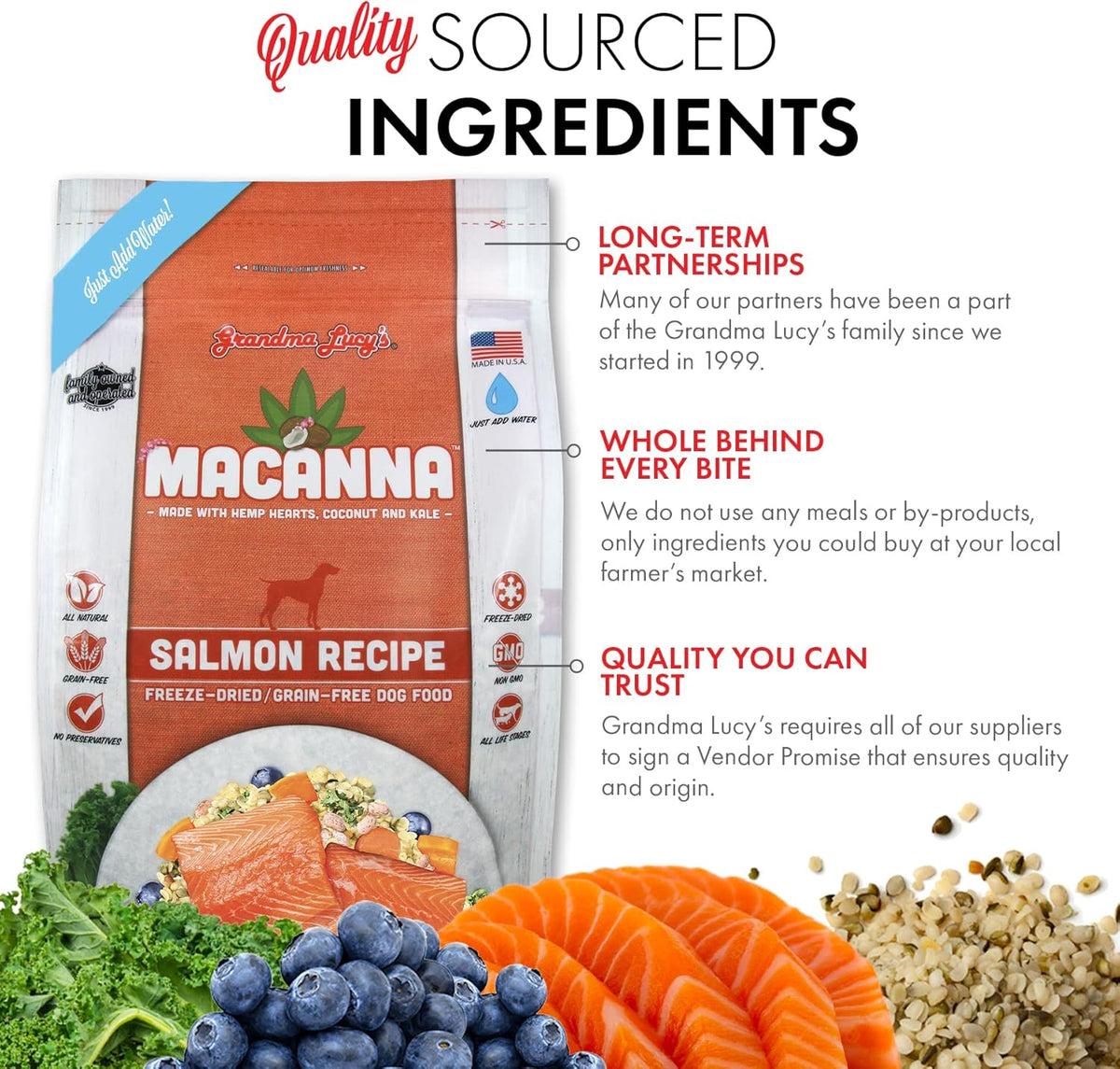 Grandma Lucy's Macanna Freeze Dried Grain Free Salmon Recipe Dog Food 1 Lbs, Model Number: