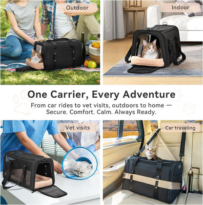 PETSFIT Soft-Sided Cat Carriers & Car Seats with Patent Safe Buckles, Clip-On Harness, 18"x11"x11"