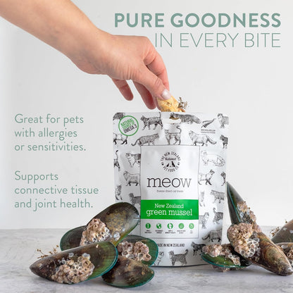 Meow Freeze Dried Cat Treats - New Zealand Green Mussel, High Protein, Healthy Cat Snacks and
