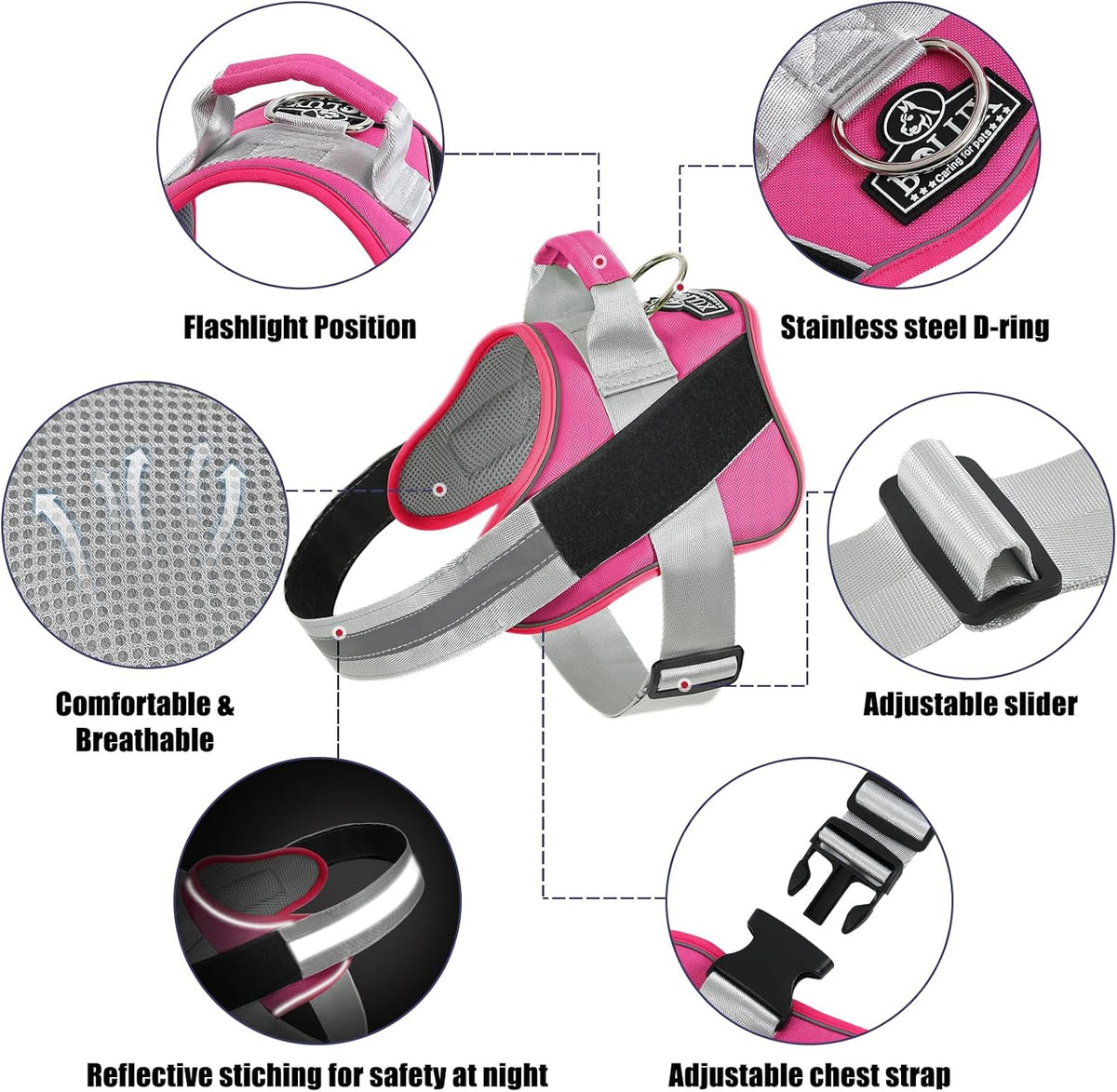 Bolux Dog Harness, No-Pull Reflective Dog Vest, Breathable Adjustable Pet Harness with Handle for