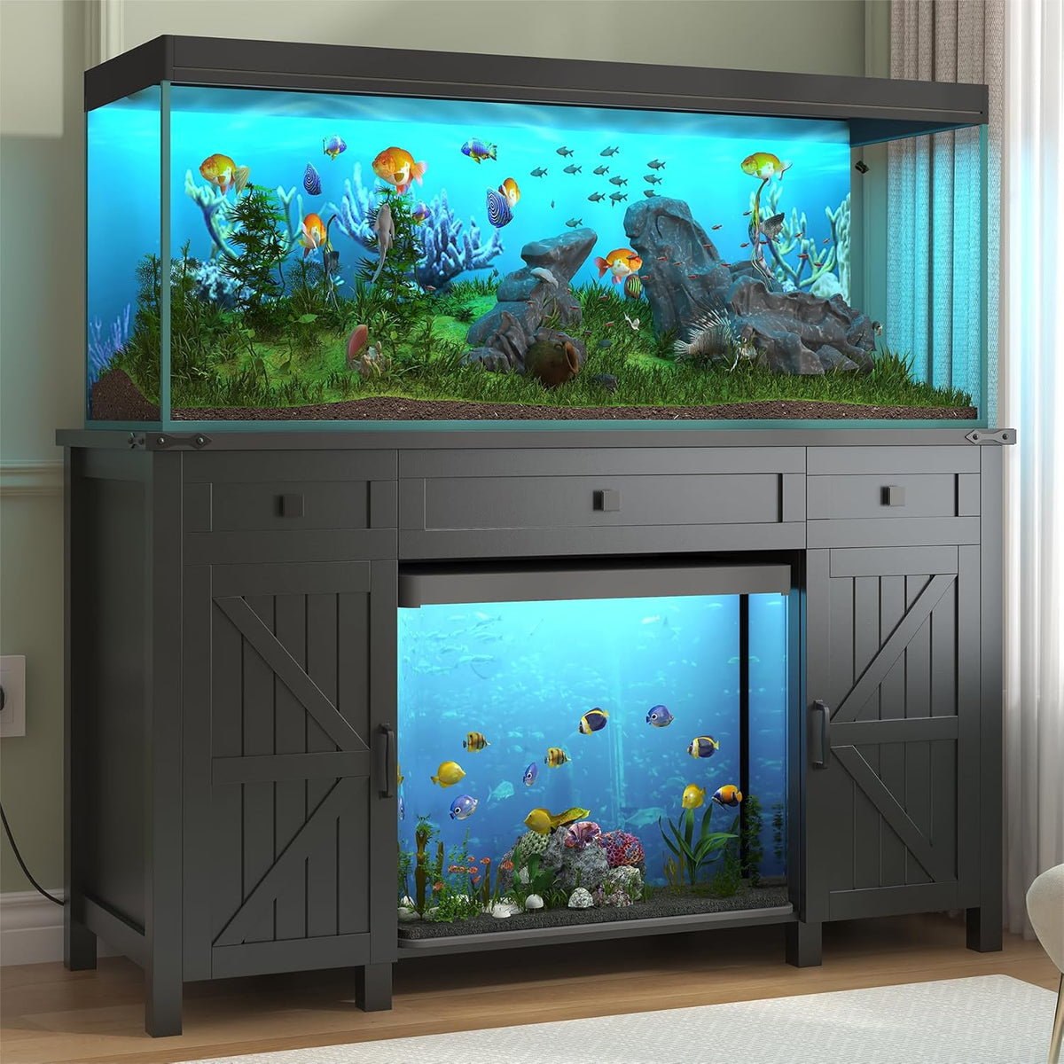 55-75 Gallon Aquarium Stand With Charging Station, Farmhouse Fish Tank Stand, Reptile Tank Stand