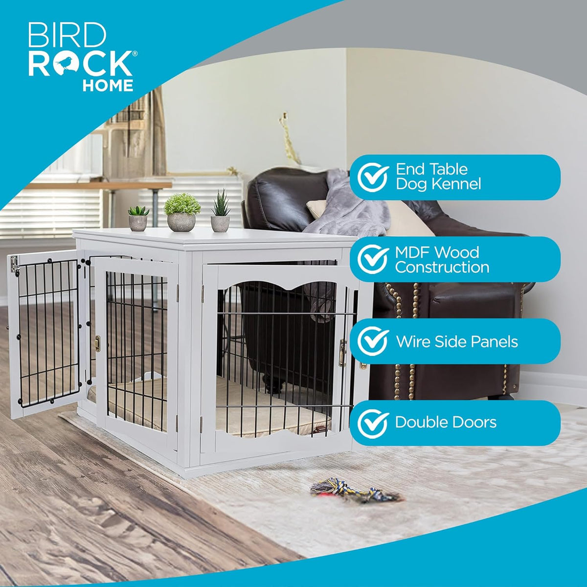 INTERNET'S BEST Decorative Dog Kennel with Pet Bed, Small Pet House, Double Door Indoor Crate