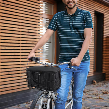 Aodaer Bike Basket with Removable Liner Bag Cargo Net Large Folding Bike Basket Quick Release Metal