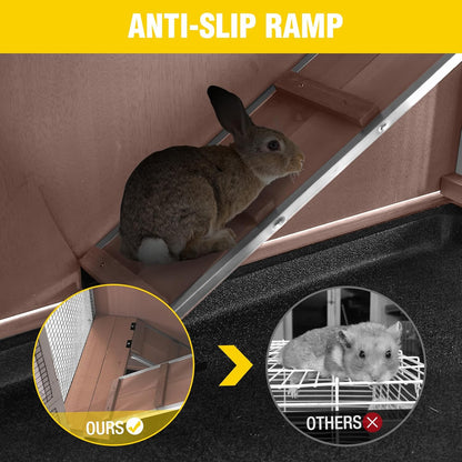 Aivituvin Rabbit Hutch Indoor, Bunny Cage with Wheels, 2-Story Design, 2 Deep Trays, Anti Slip