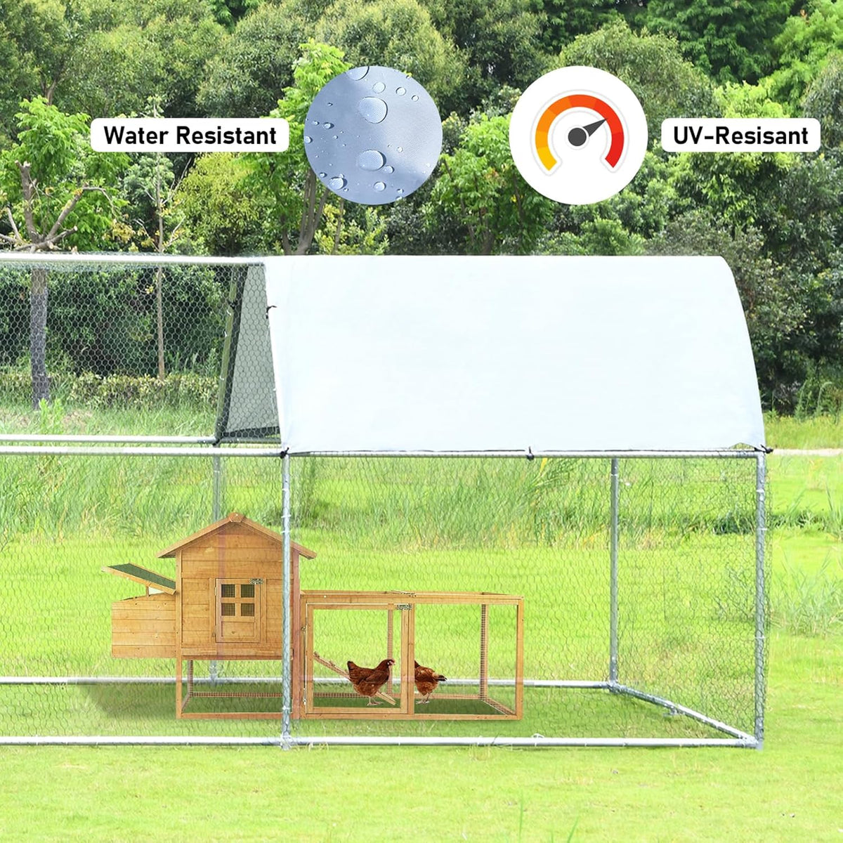 4ever2buy Chicken Runs for Yard with Cover, Large Metal Chicken Run Walk in Metal, Outside Dog