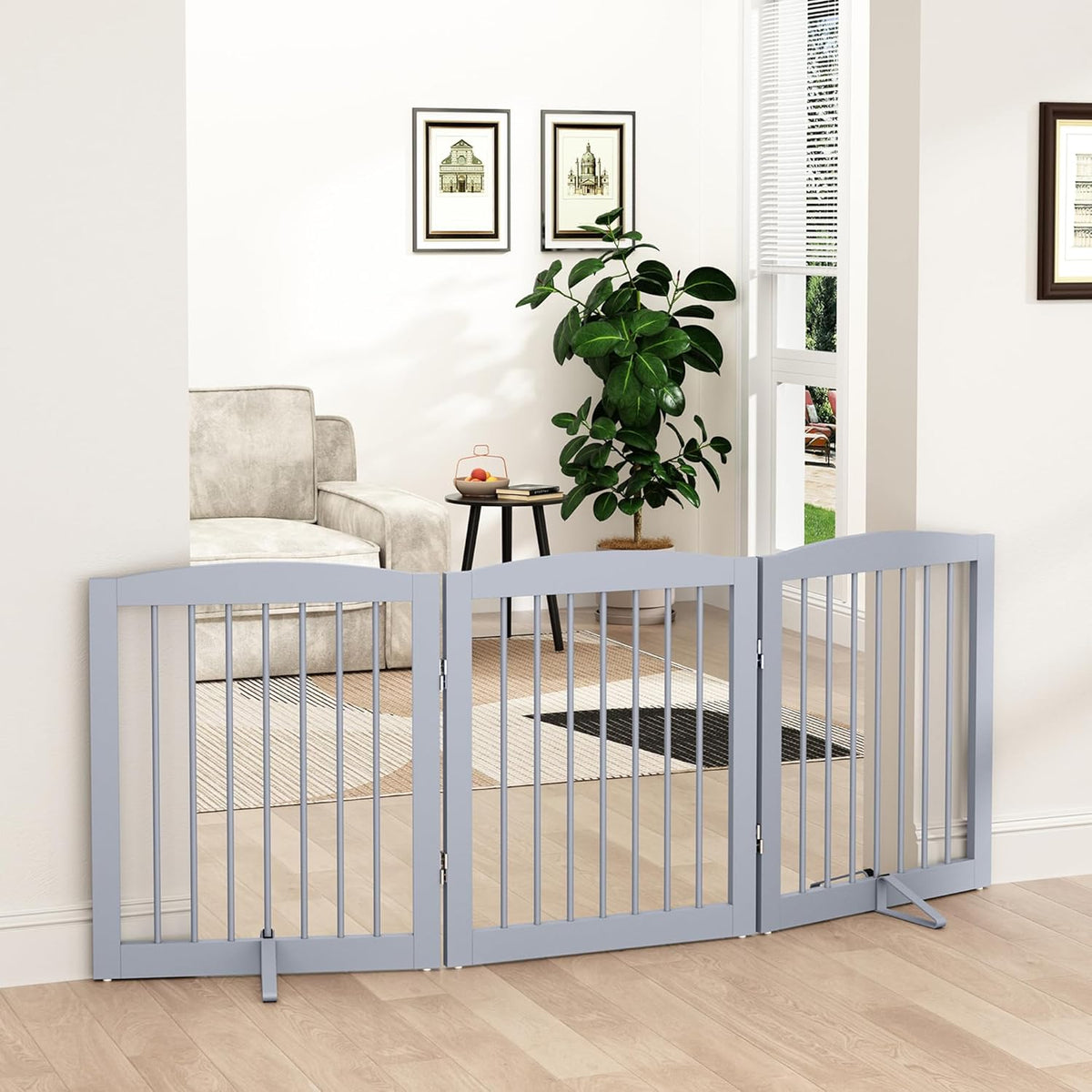 Freestanding Pet Gate for Dogs, Foldable Wooden Dog Gate for House, Indoor Dog Gate for Doorways