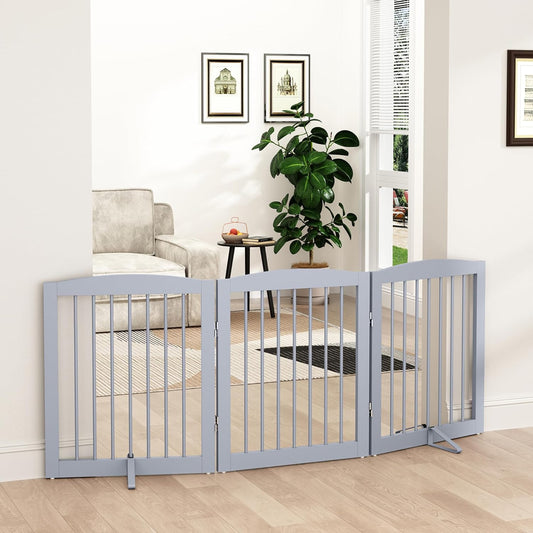 Freestanding Pet Gate for Dogs, Foldable Wooden Dog Gate for House, Indoor Dog Gate for Doorways