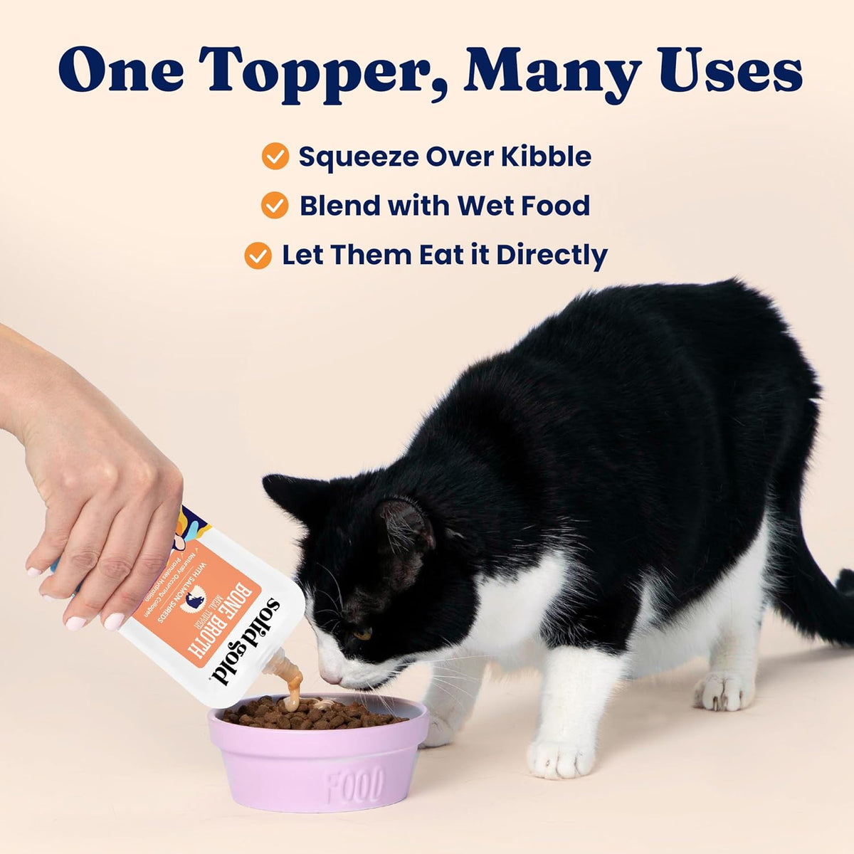 Solid Gold Bone Broth Cat Food Topper - Limited Ingredient Lickable Cat Broth Pouches w/Salmon