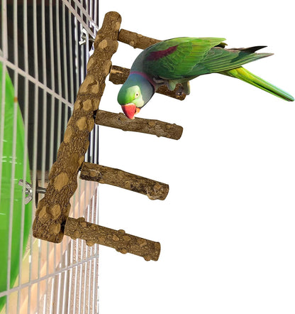 SIMENA Bird Ladder Perch, Natural Wood Parrot Stand, Hamster Climbing Toy, Bird Cage Ladder for