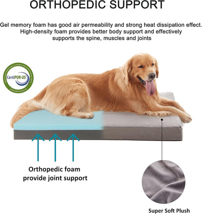 Orthopedic Memory Foam Dog Bed for Large Dogs, Cooling Dog Beds -Waterproof Pet Bed Mats for Crate