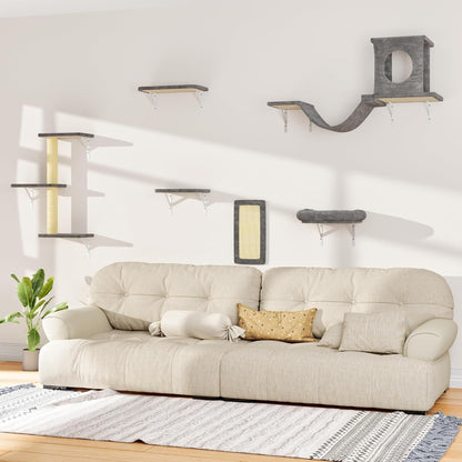 NUNU LAB Wall Mounted Cat Furniture, 6 Pcs Cat Wall Shelves with Condo House, Bridge, Steps