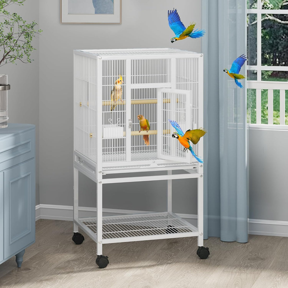 YITAHOME 41 inches Metal Bird Cage for Parakeets: Large Parrot Cages with Tray, Food Boxes, and
