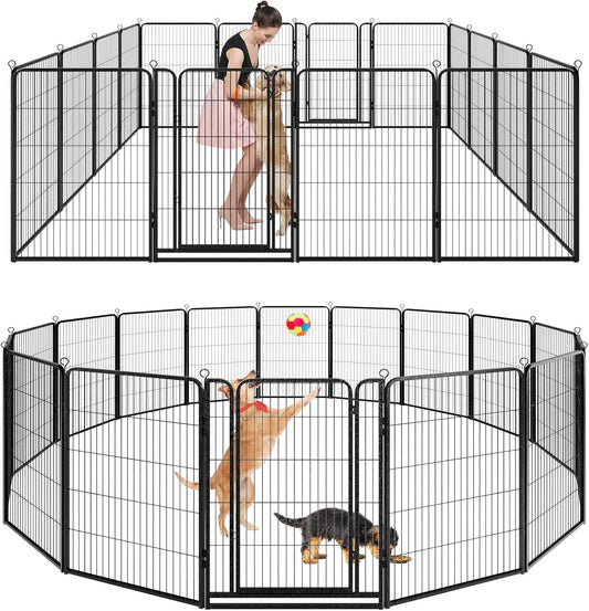 Dog Playpen Outdoor Extra Wide 16 Panels Heavy Duty Dog Fence 47" Height Anti-Rust with Doors