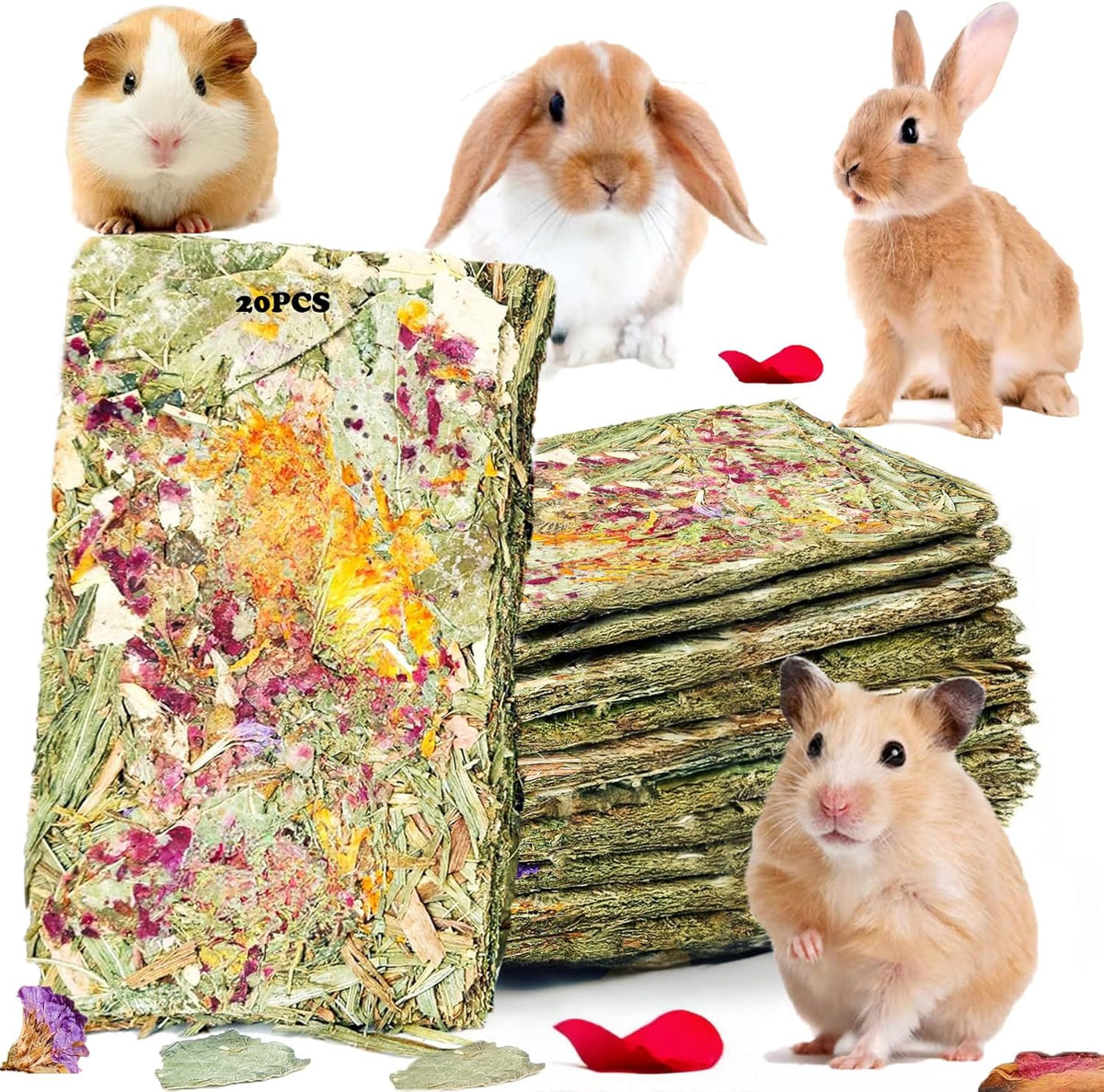 Rabbit Toys 20 Pack Bunny Toy Bunny Chew Toy Guinea Pig Treats Timothy Hay Toys Chips with Herbal