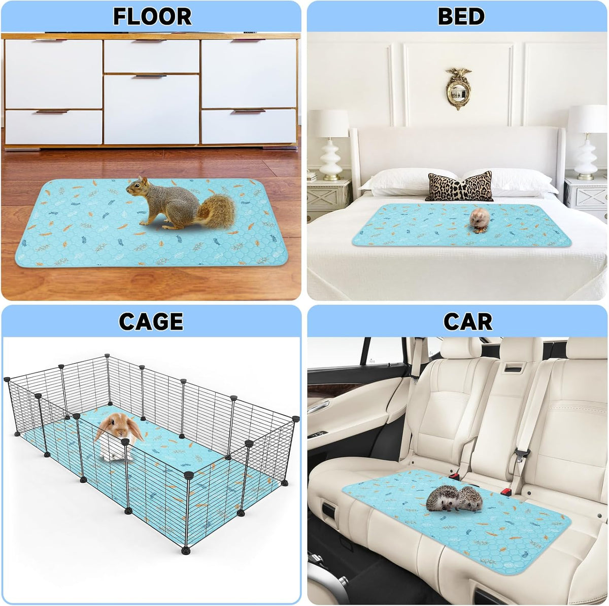 Sunheir 2 Pack Washable Guinea Pig Pee Pads, 24" x 48" Waterproof Reusable Guinea Pig Cage Liners