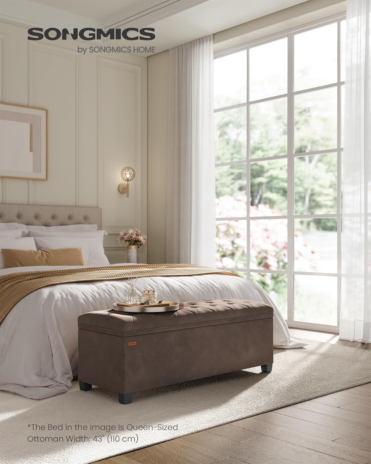 SONGMICS Velvet Storage Ottoman Bench, Foot Rest with Legs, 15.7 x 43 x 15.7 Inches, End of Bed
