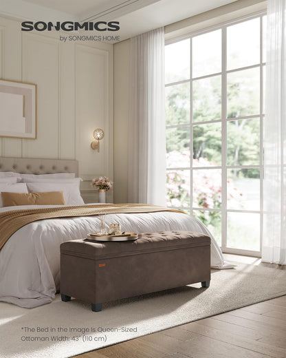 SONGMICS Velvet Storage Ottoman Bench, Foot Rest with Legs, 15.7 x 43 x 15.7 Inches, End of Bed