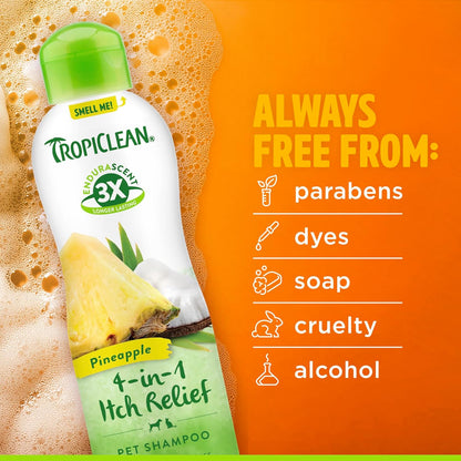 TropiClean Itch Relief Dog Shampoo, Powerful Odor Control, Long-Lasting Pineapple Scent, Puppy