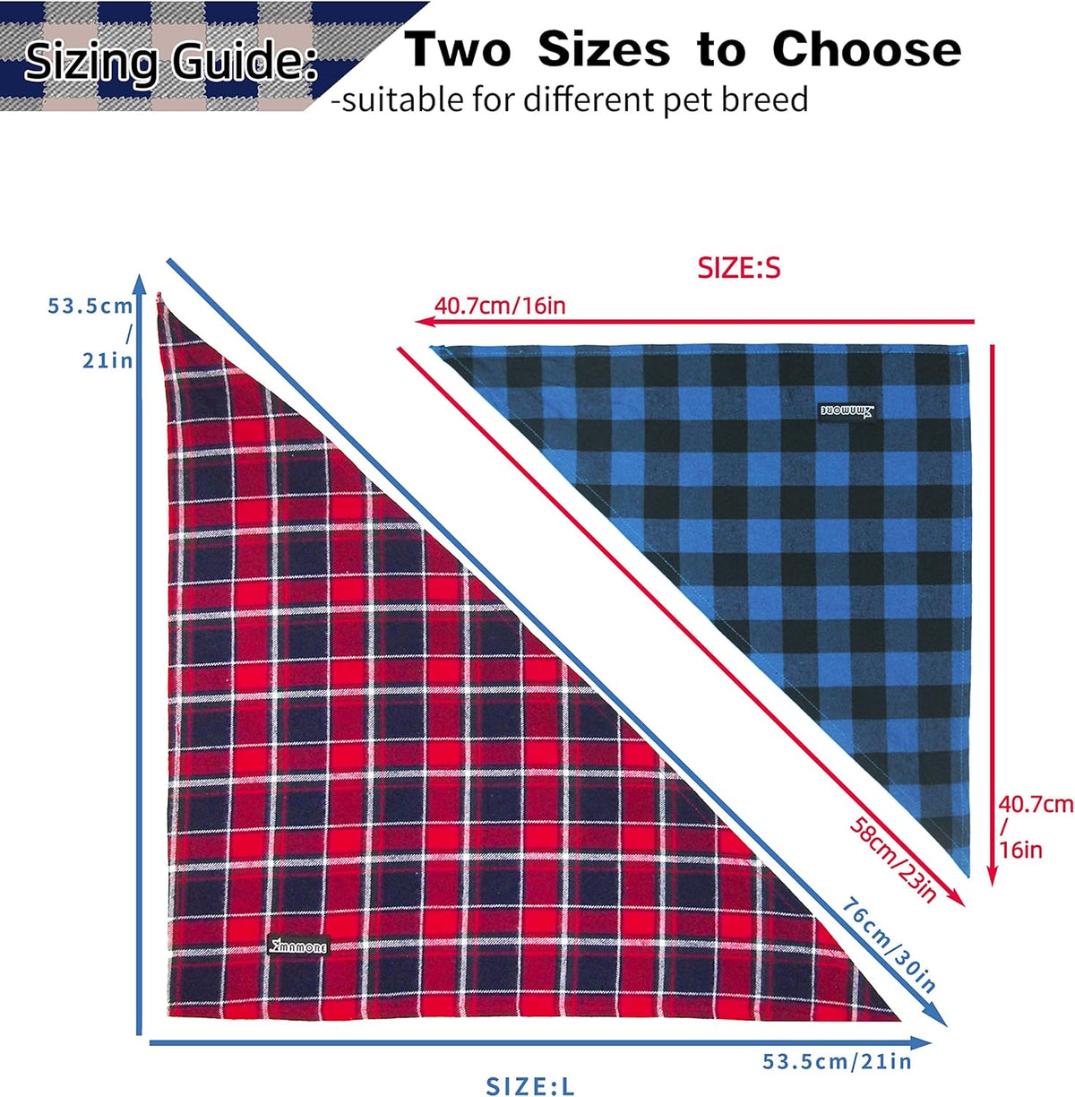 Adjustable Plaid Dog Bandanas,1PC Soft Washable Cotton Triangle Bib Kerchief Scarfs for Small