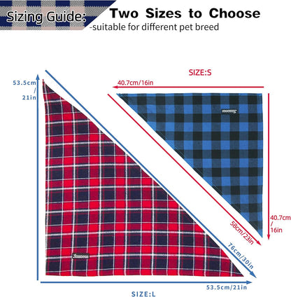 Adjustable Plaid Dog Bandanas,1PC Soft Washable Cotton Triangle Bib Kerchief Scarfs for Small