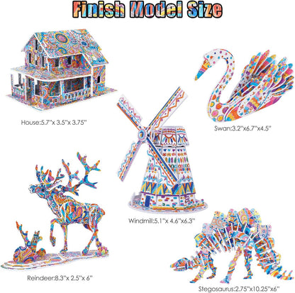BEARUN 3D Coloring Puzzle Set, Arts and Crafts for Girls and Boys Age 6 7 8 9 10 11 12 Year Old