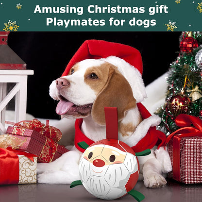 QDAN Christmas Dog Balls with Straps, Soccer Ball for Dogs for Small Medium Breed, Tug Toys for Dog