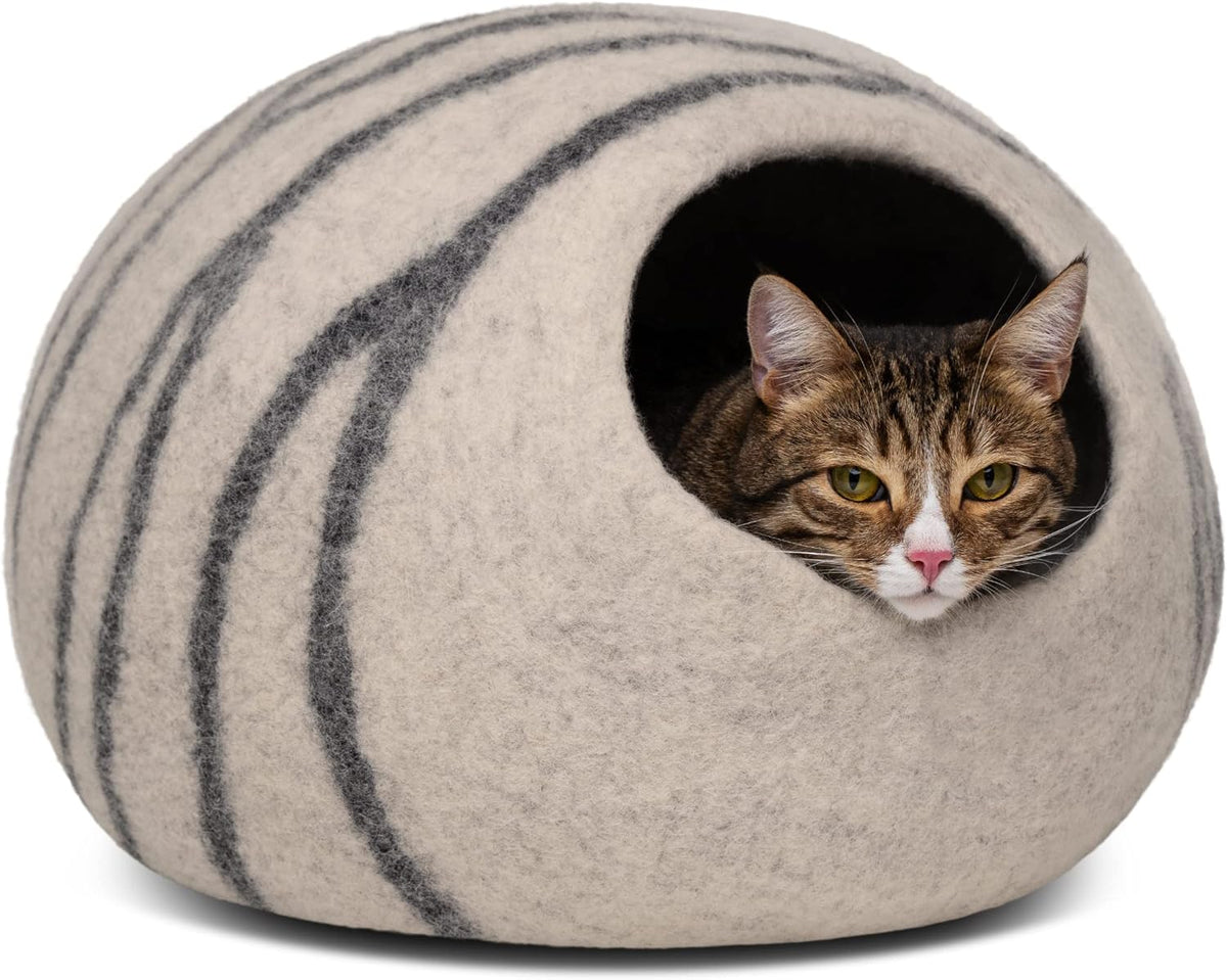 MEOWFIA Cat Cave – Premium Felt Cat Bed for Indoor Cats, Handmade 100% Merino Wool (Light Grey