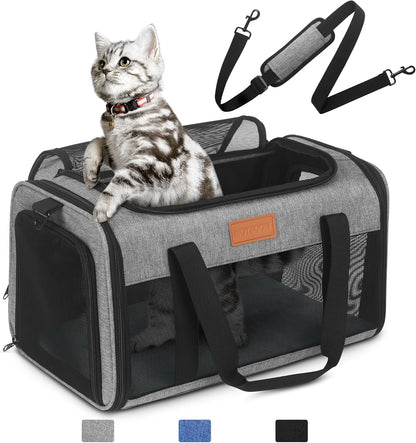 PETUX TSA Approved Pet Carrier in Cabin, 17"x11"x9.5" Soft Cat Carriers for Small Cat up to 12 lb