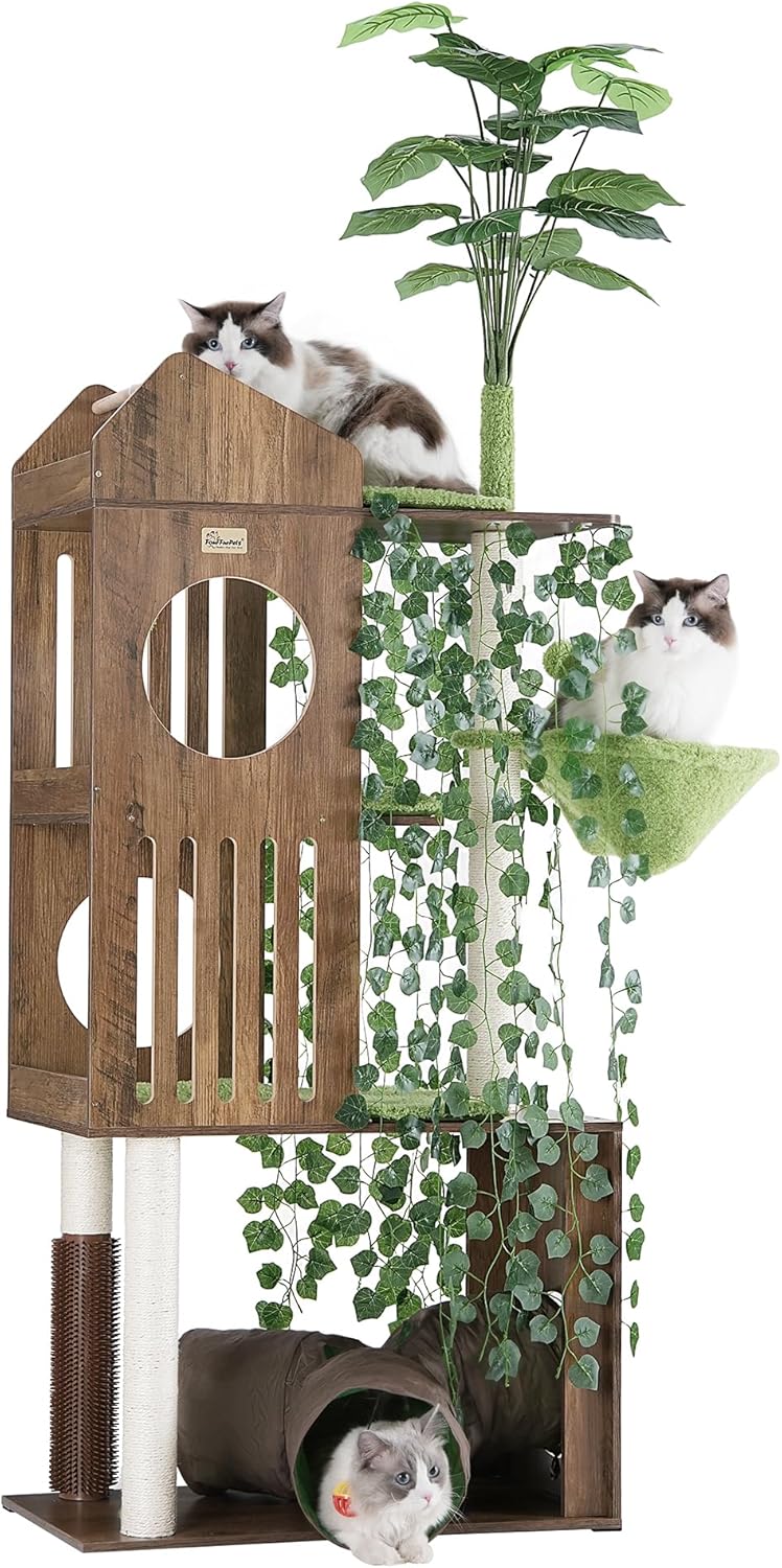 FourFurPets Large Cat Tree with Leaves, 72.8-Inch Cat Tower for Indoor Cats, Modern Cat Tree with