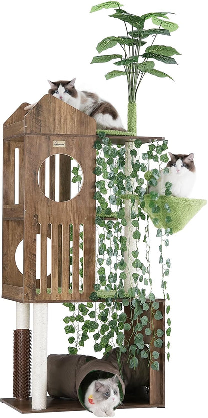 FourFurPets Large Cat Tree with Leaves, 72.8-Inch Cat Tower for Indoor Cats, Modern Cat Tree with