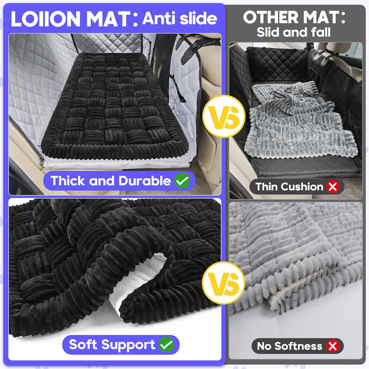 Dog Car Bed Mat, Non-Slip Backseat Extender Pet Blanket, Plaid Dog Bed for Trucks, Sedans & Large