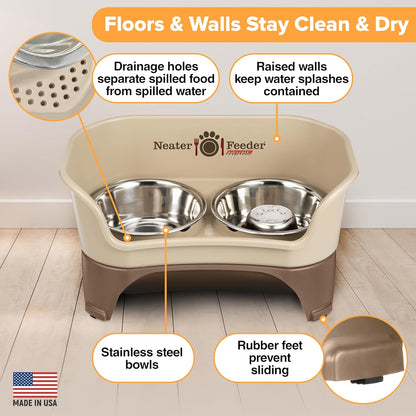 Neater Feeder - Express Model w/Slow Feed Bowl - Mess-Proof Dog Bowls (M/L, Cappuccino) Made in USA