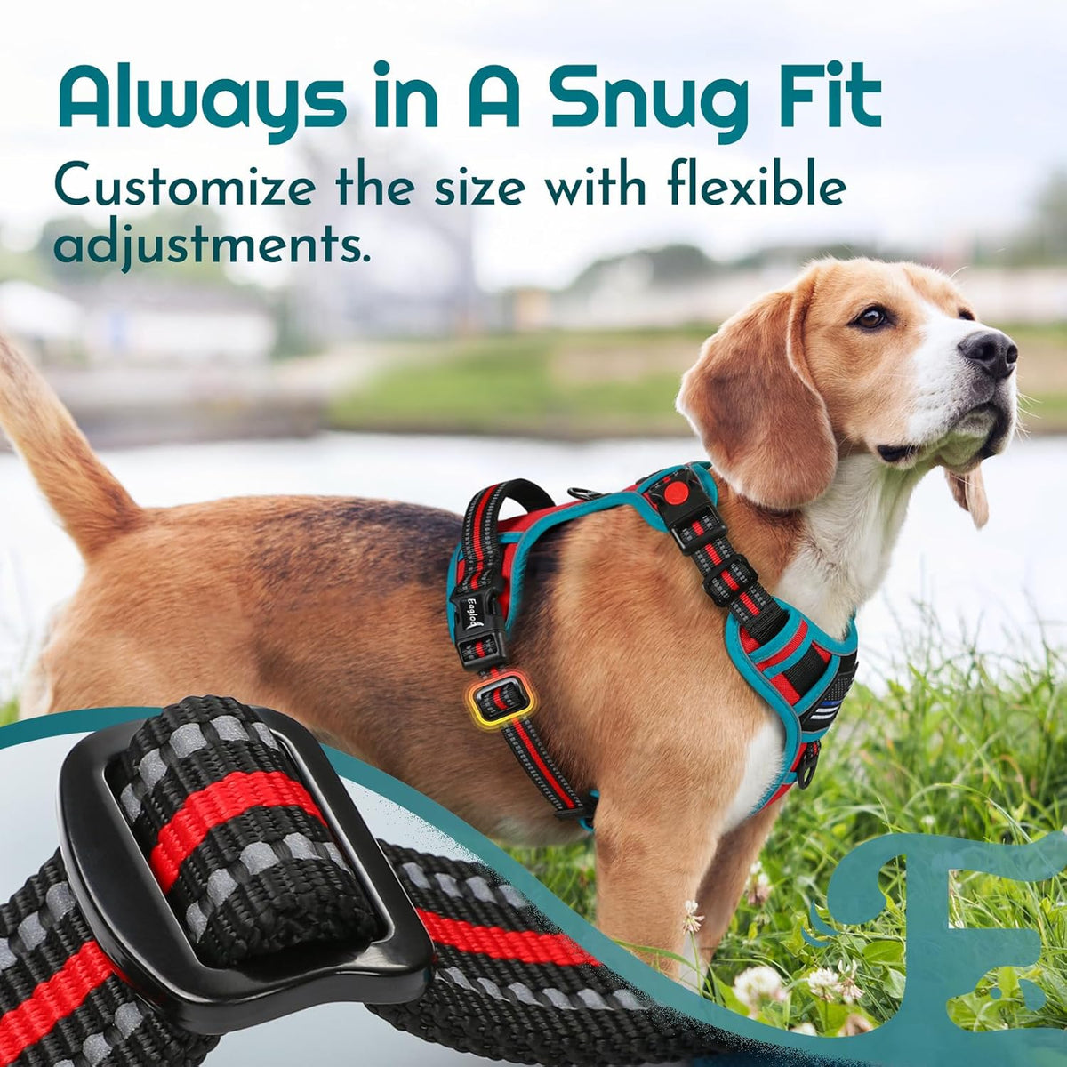 Eagloo Dog Harness Small Sized, Easy Wearing with 3 Buckles, Adjustable No Pull Pet Harness with 2