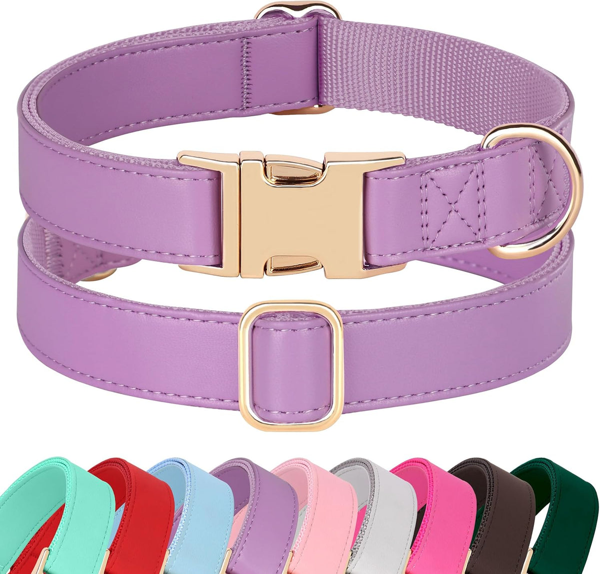 PET ARTIST PU Leather Dog Collar, Bright & Stylish Purple Dog Collar Girl with Quick Release Gold