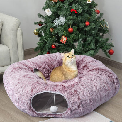 AUOON Cat Tunnel Bed for Indoor Cats - Circle Peekaboo Cat Cave with Washable Mat for Indoor Cats