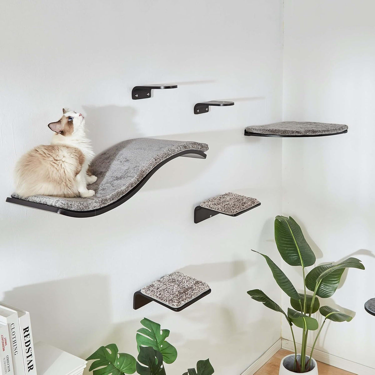 2 Set Cat Wall Steps - Wooden Cat Climbing Shelf for Wall - Cats Wall Stairs with Scratching Mat