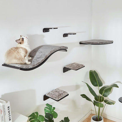 2 Set Cat Wall Steps - Wooden Cat Climbing Shelf for Wall - Cats Wall Stairs with Scratching Mat