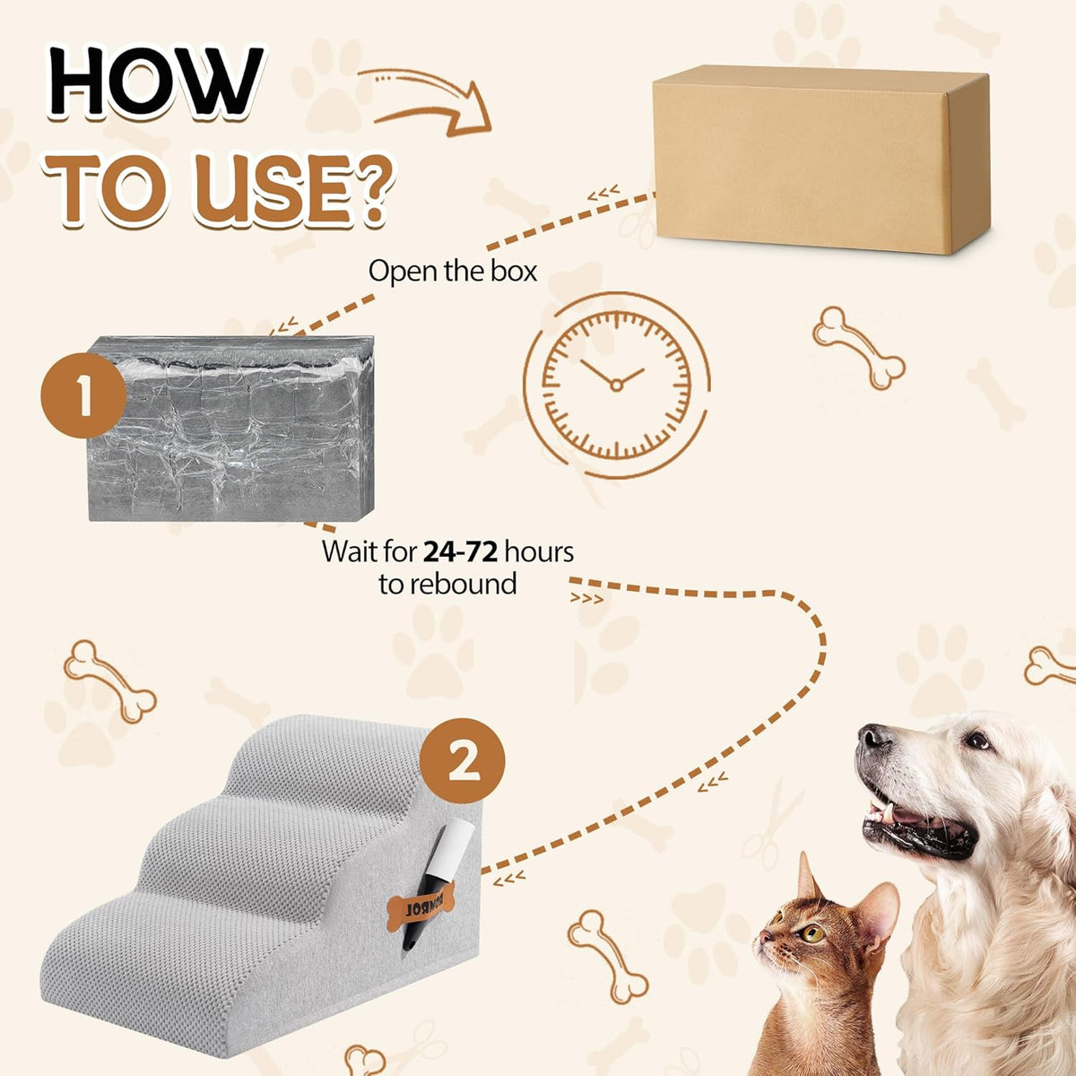 Romrol Dog Stairs Ramp for High Beds Couches, High Density Foam Pet Steps with Durable Non-Slip