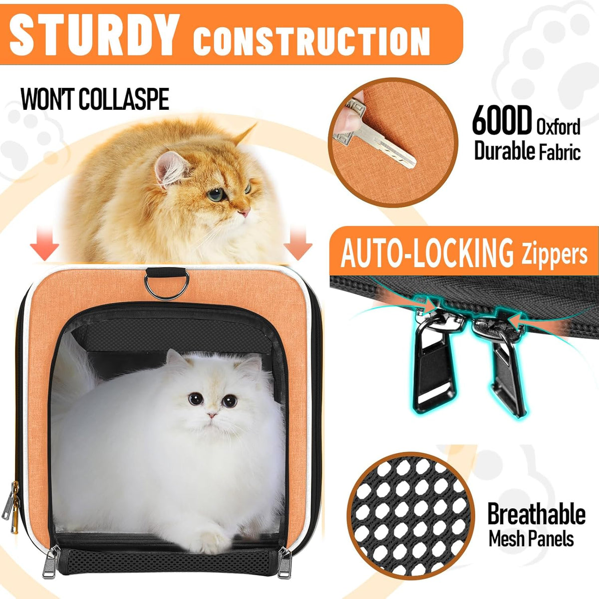 Large Cat Carry Bag, Soft Shell Shih-Tzu Pet Transport Crate, 18x12x12 Top Opening Maltese-Dog