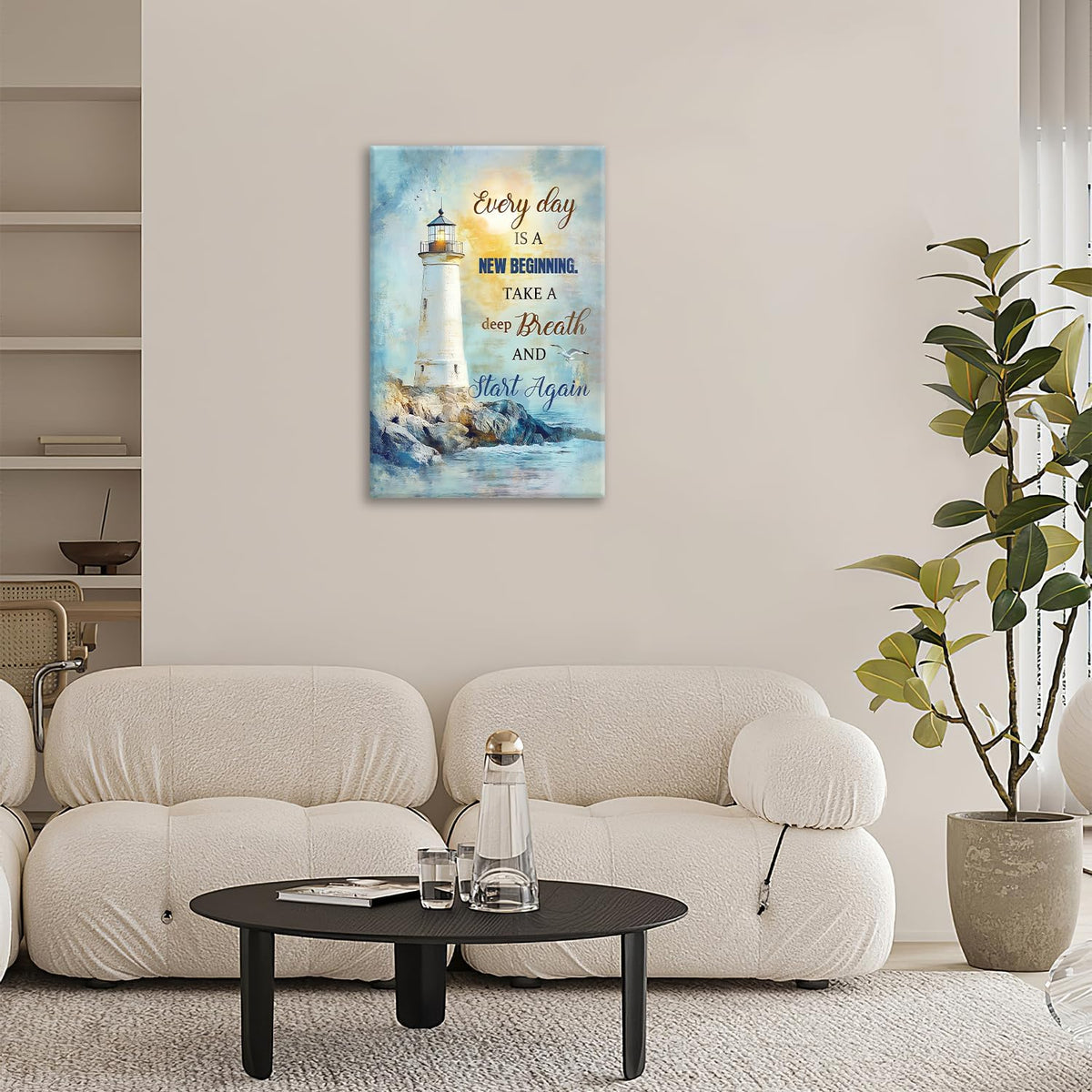 Ocean Lighthouse Pictures Wall Art, Coastal Nautical Bathroom Wall Decor Every Day is a New