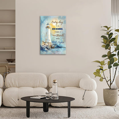 Ocean Lighthouse Pictures Wall Art, Coastal Nautical Bathroom Wall Decor Every Day is a New
