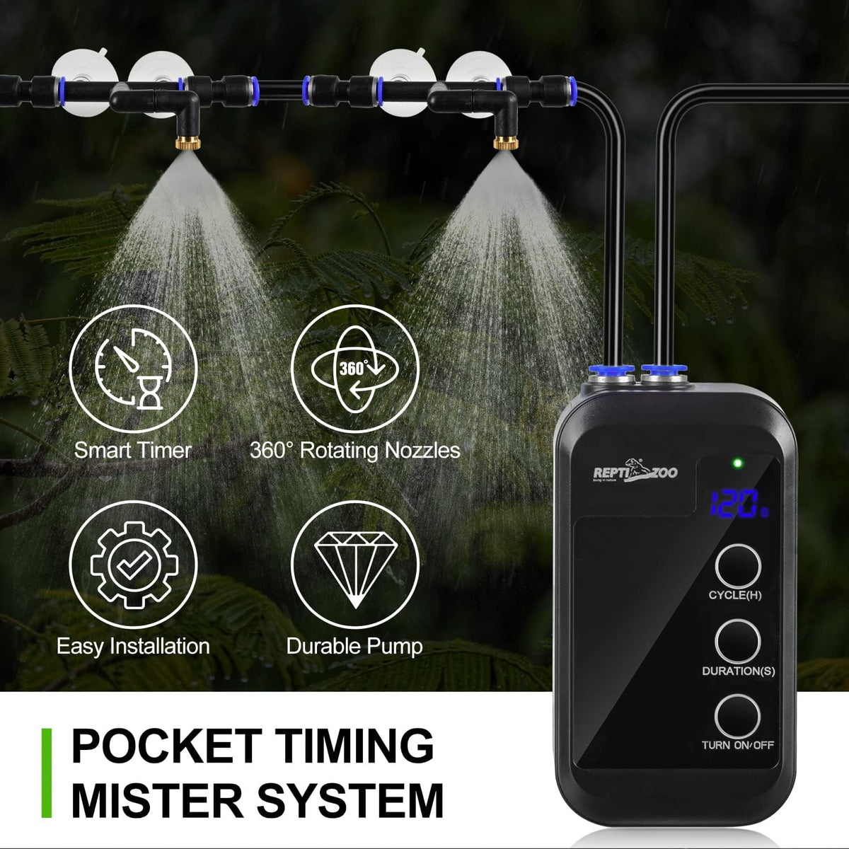 REPTI ZOO Reptile Humidifier, Mini Automatic Misting System for Reptile Terrariums, Rainforest